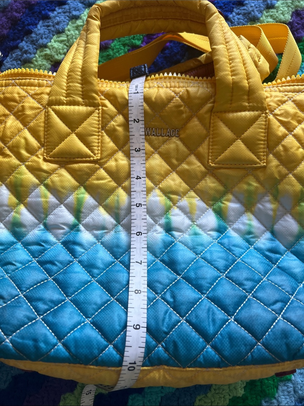 MZ Wallace Yellow Blue Ombre Quilted Crossbody Tote - Picture 10 of 11